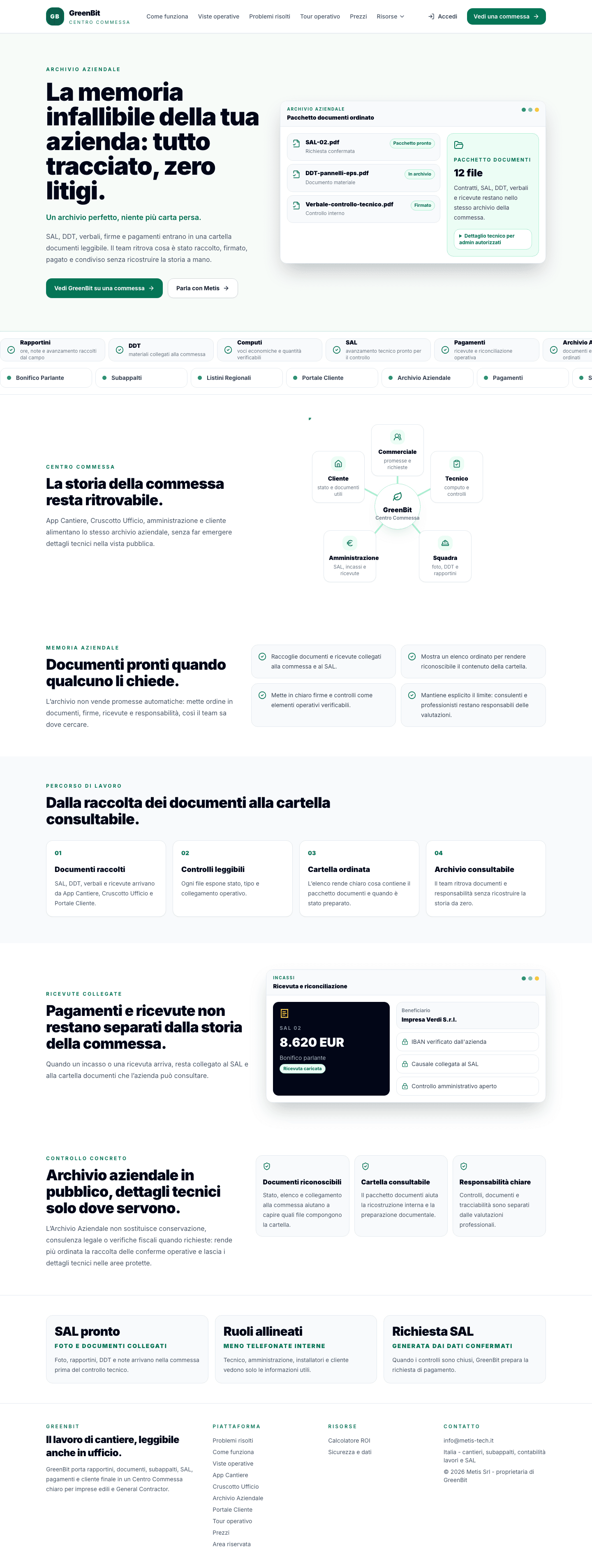 Screenshot GreenBit documenti di commessa