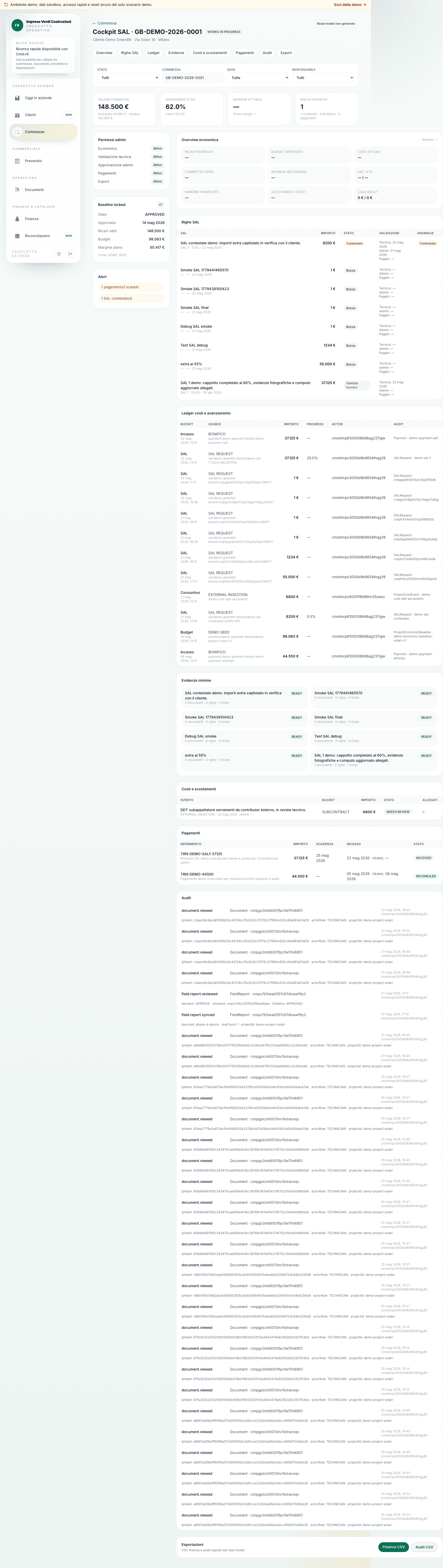 Screenshot GreenBit con documenti e SAL