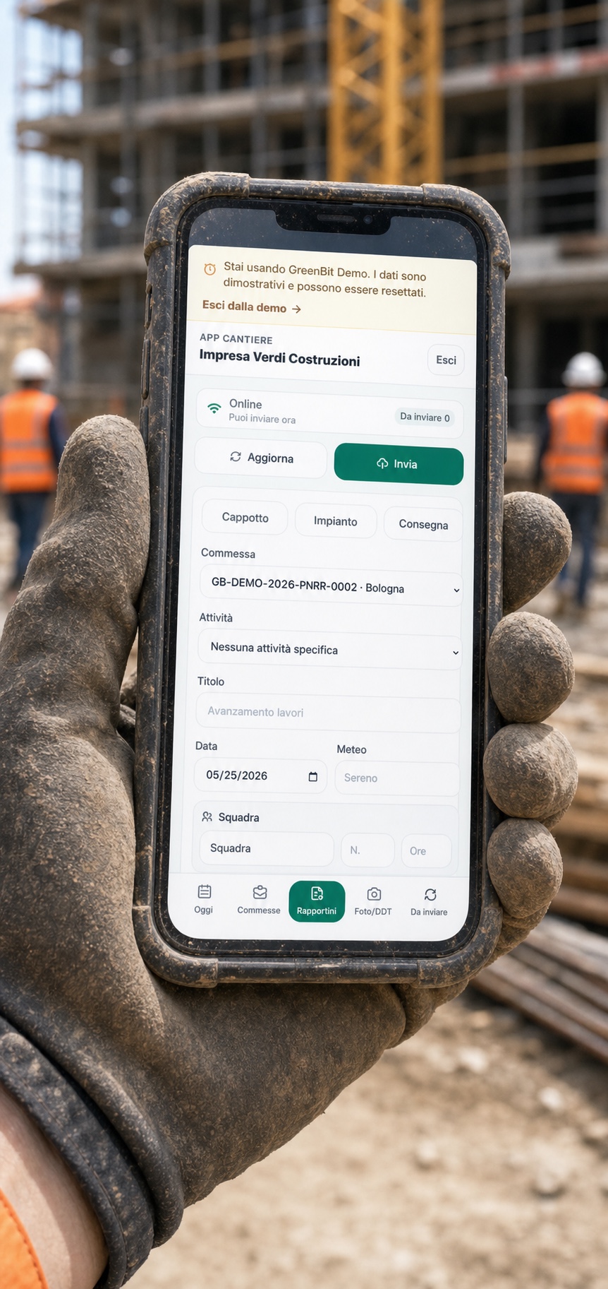 Schermata App Cantiere GreenBit